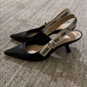 Dior Black J’adore Slingback Heels with Logo Strap